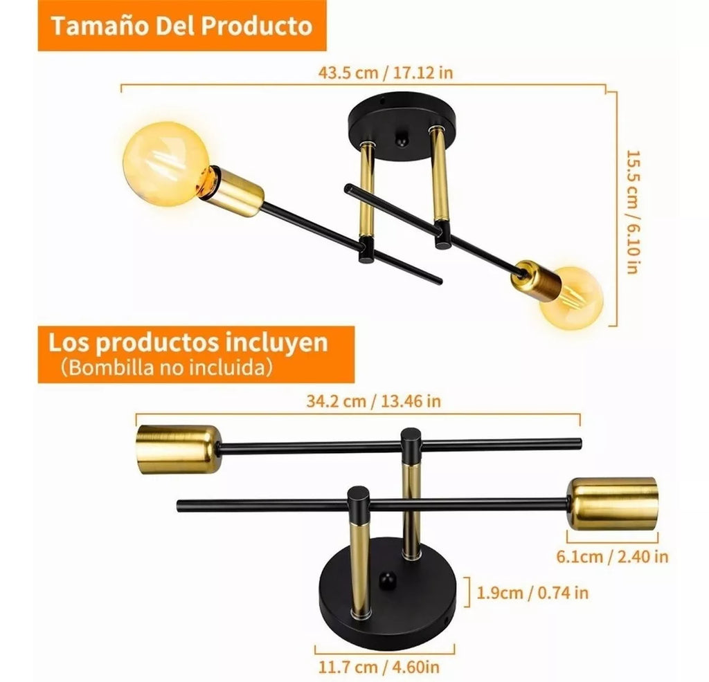 Lámpara Sputnik 2 Luces Dorado