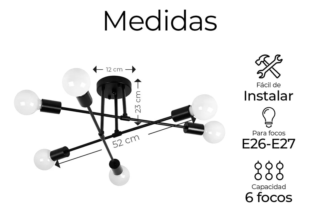 Lámpara Sputnik 6 Luces Negro