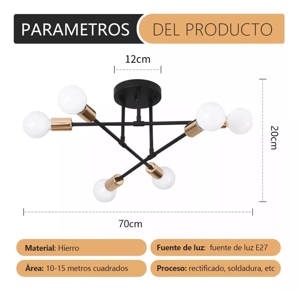 Lámpara Sputnik 6 Luces Dorado